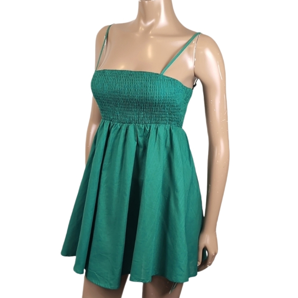 Shein Emerald Green Dress Womens Size Small Smocked Cami Babydoll Mini Sundress